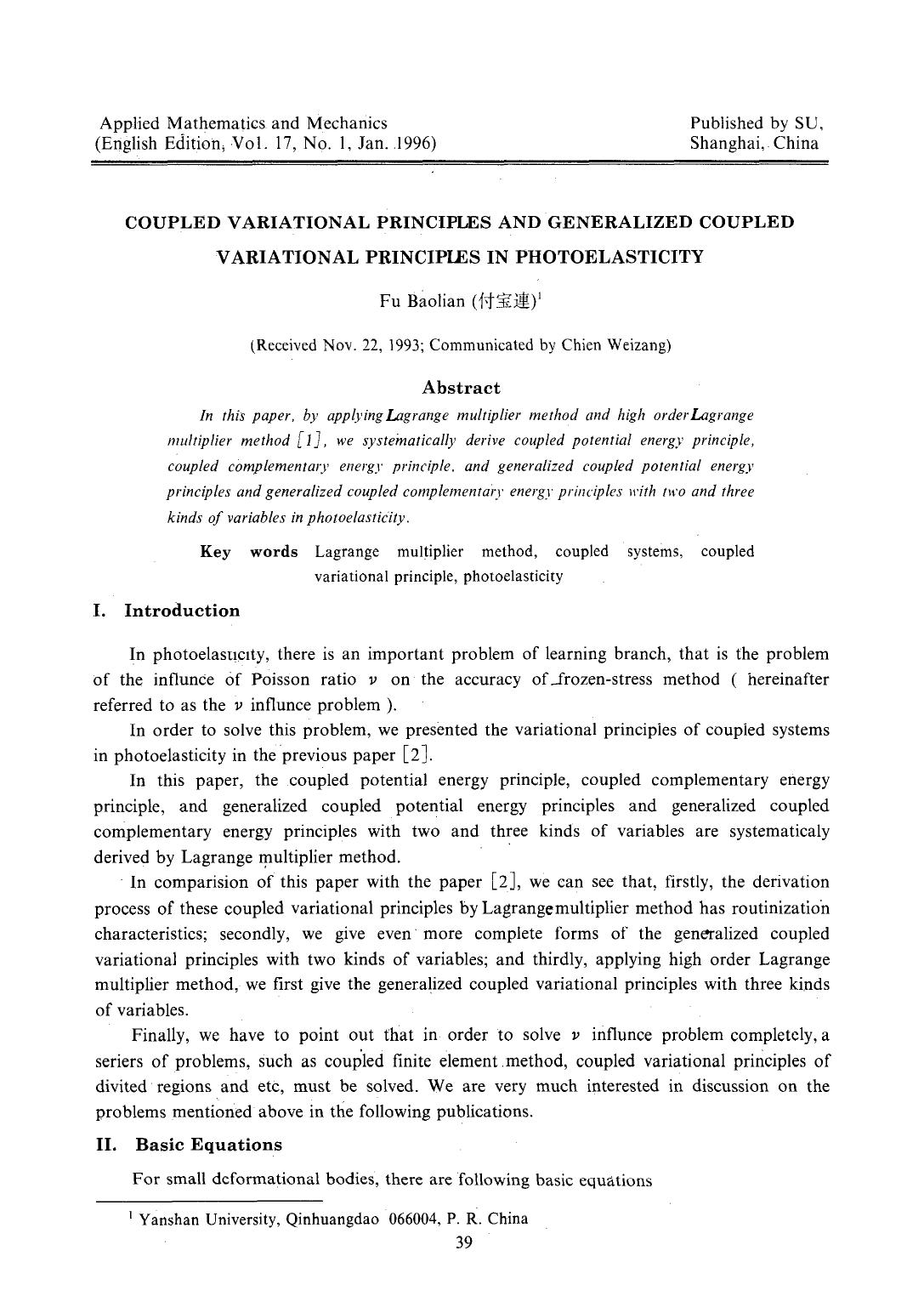 Coupled variational principles and generalized coupled variational principles in photoelasticity by Unknown