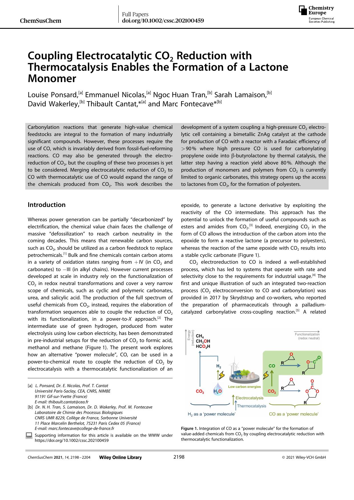 Coupling Electrocatalytic CO2 Reduction with Thermocatalysis Enables the Formation of a Lactone Monomer by Unknown