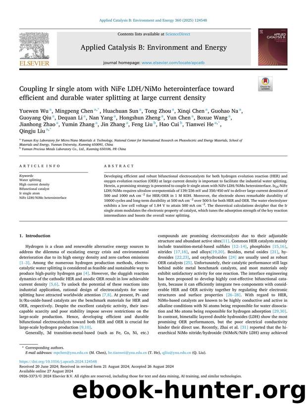 Coupling Ir single atom with NiFe LDHNiMo heterointerface toward efficient and durable water splitting at large current density by unknow