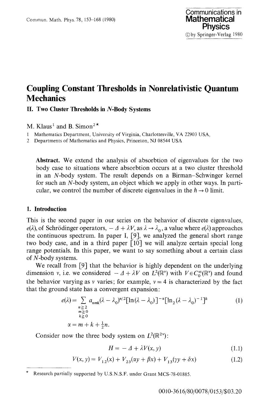 Coupling constant thresholds in nonrelativistic quantum mechanics by Unknown