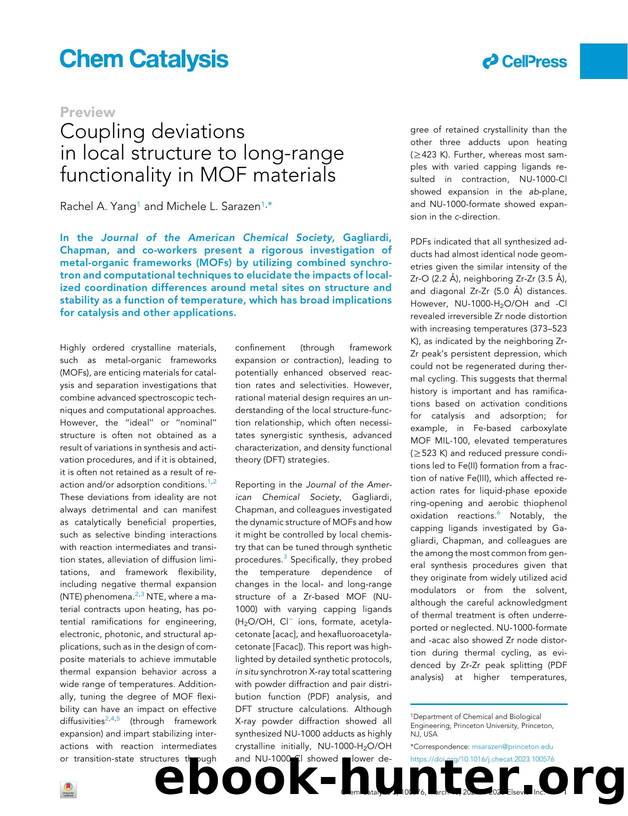Coupling deviations in local structure to long-range functionality in MOF materials by Rachel A. Yang & Michele L. Sarazen