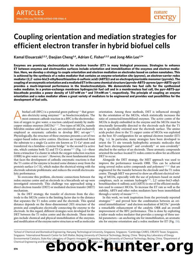 Coupling orientation and mediation strategies for efficient electron transfer in hybrid biofuel cells by Kamal Elouarzaki & Daojian Cheng & Adrian C. Fisher & Jong-Min Lee