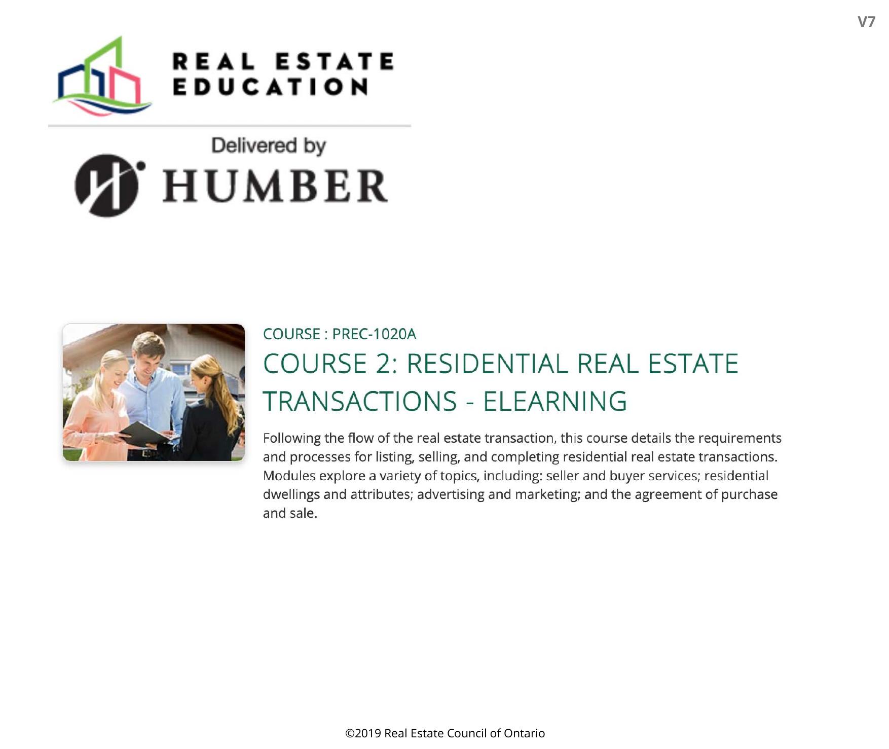 Course 2 - Residential Real Estate Transactions - Humber Real Estate Education by Real Estate Council of Ontario (RECO)