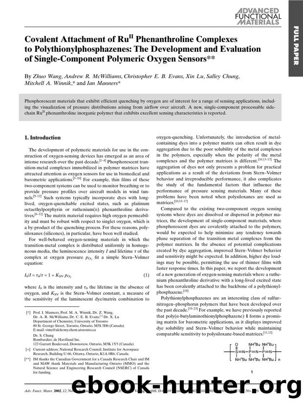 Covalent Attachment of RuII Phenanthroline Complexes to Polythionylphosphazenes: The Development and Evaluation of Single-Component Polymeric Oxygen Sensors by Unknown