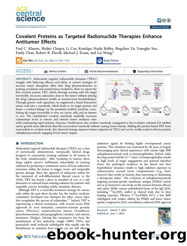 Covalent Proteins as Targeted Radionuclide Therapies Enhance Antitumor Effects by unknow