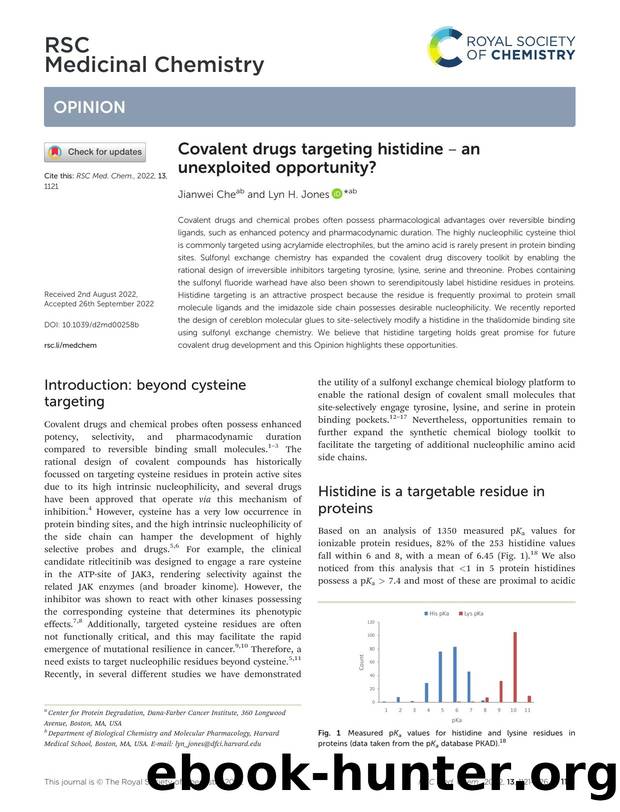 Covalent drugs targeting histidine â an unexploited opportunity? by Jianwei Che & Lyn H. Jones