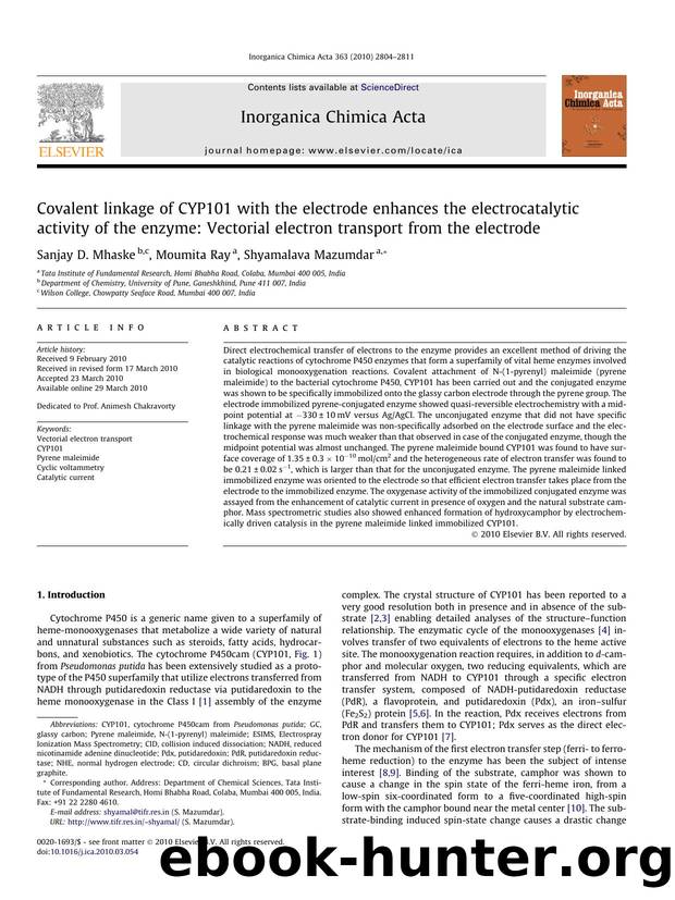 Covalent linkage of CYP101 with the electrode enhances the electrocatalytic activity of the enzyme: Vectorial electron transport from the electrode by Sanjay D. Mhaske & Moumita Ray & Shyamalava Mazumdar