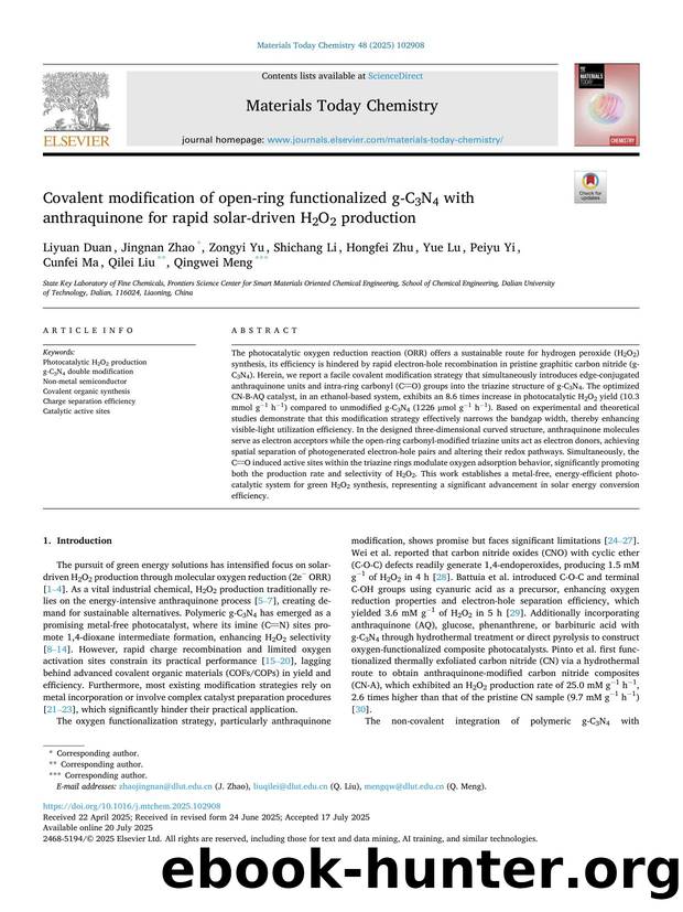 Covalent modification of open-ring functionalized g-C3N4 with anthraquinone for rapid solar-driven H2O2 production by unknow