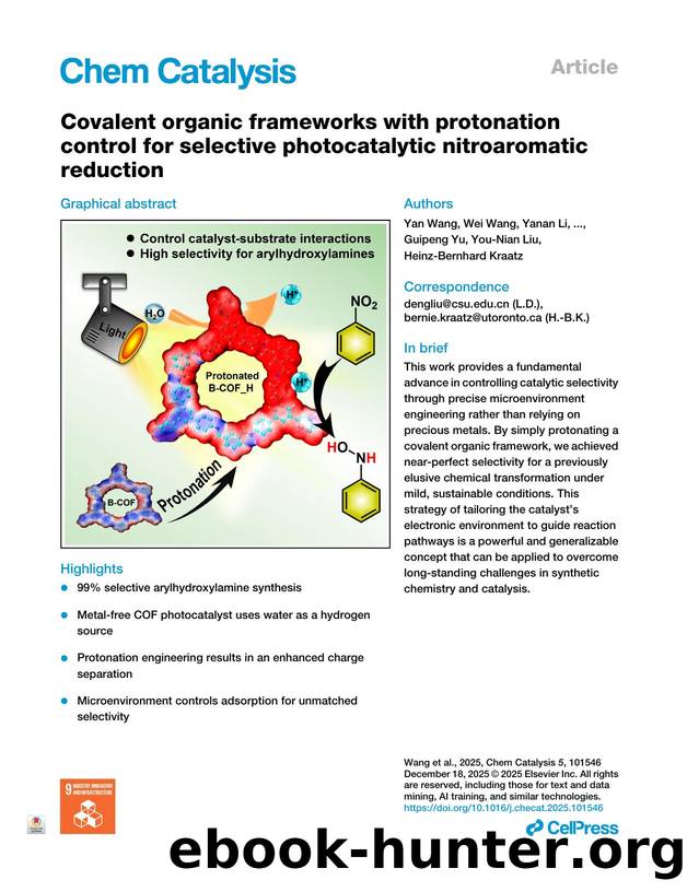Covalent organic frameworks with protonation control for selective photocatalytic nitroaromatic reduction by unknow