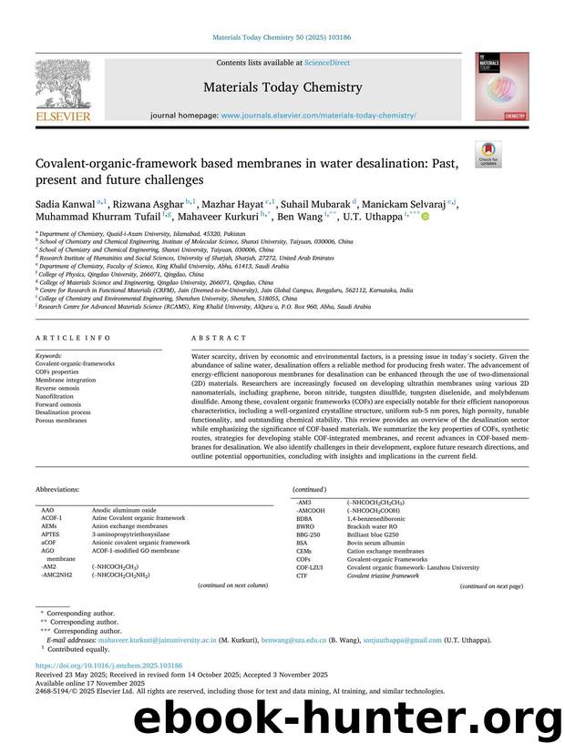 Covalent-organic-framework based membranes in water desalination: Past, present and future challenges by unknow