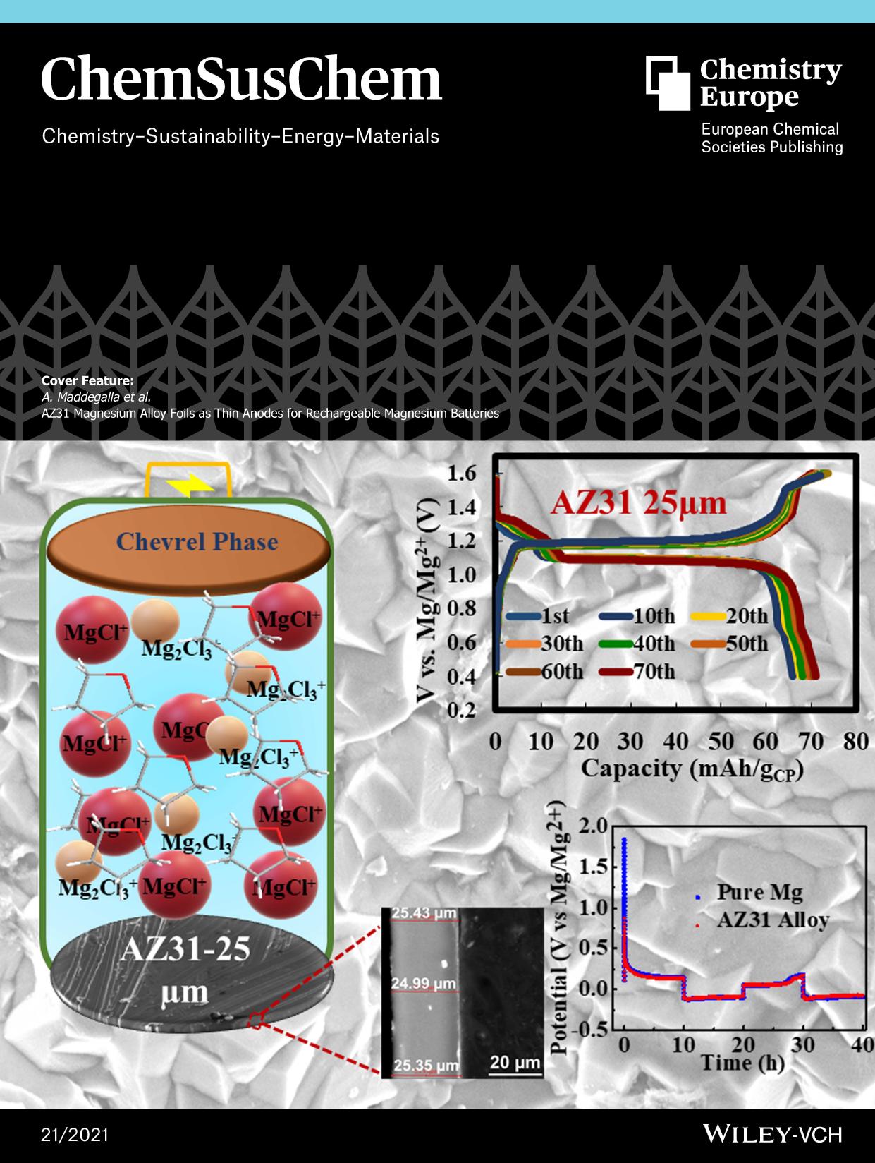 Cover Feature: AZ31 Magnesium Alloy Foils as Thin Anodes for Rechargeable Magnesium Batteries (ChemSusChem 212021) by Unknown