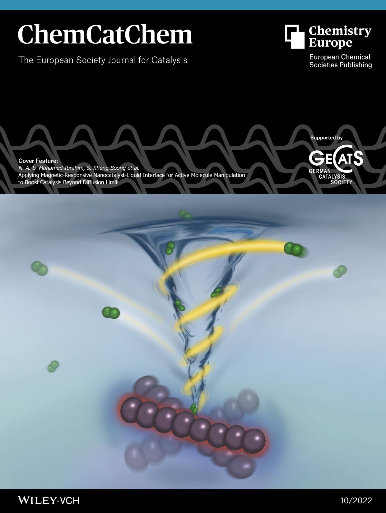 Cover Feature: Applying MagneticâResponsive NanocatalystâLiquid Interface for Active Molecule Manipulation to Boost Catalysis Beyond Diffusion Limit (ChemCatChem 102022) by Unknown
