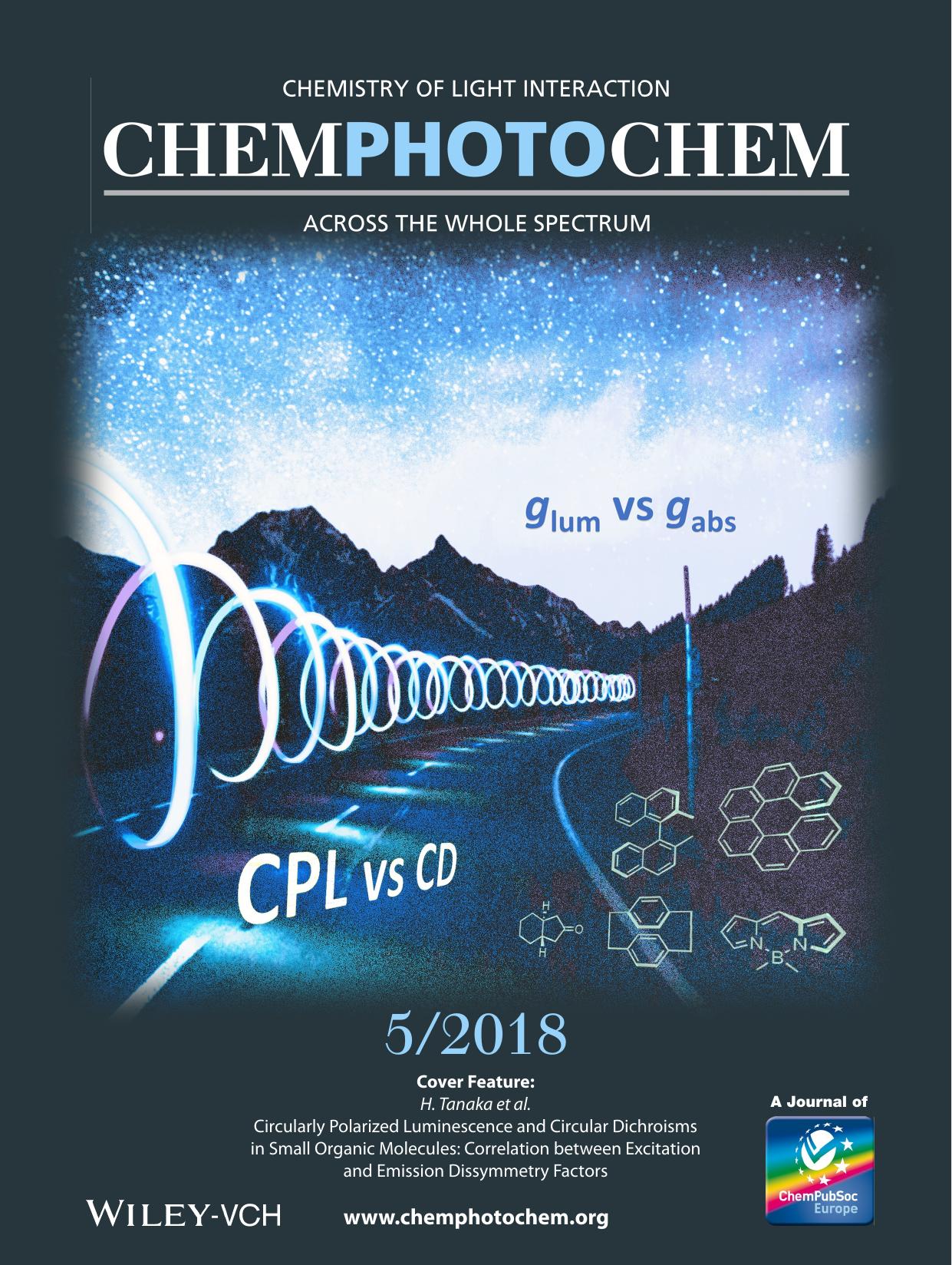 Cover Feature: Circularly Polarized Luminescence and Circular Dichroisms in Small Organic Molecules: Correlation between Excitation and Emission Dissymmetry Factors (ChemPhotoChem 52018) by Unknown