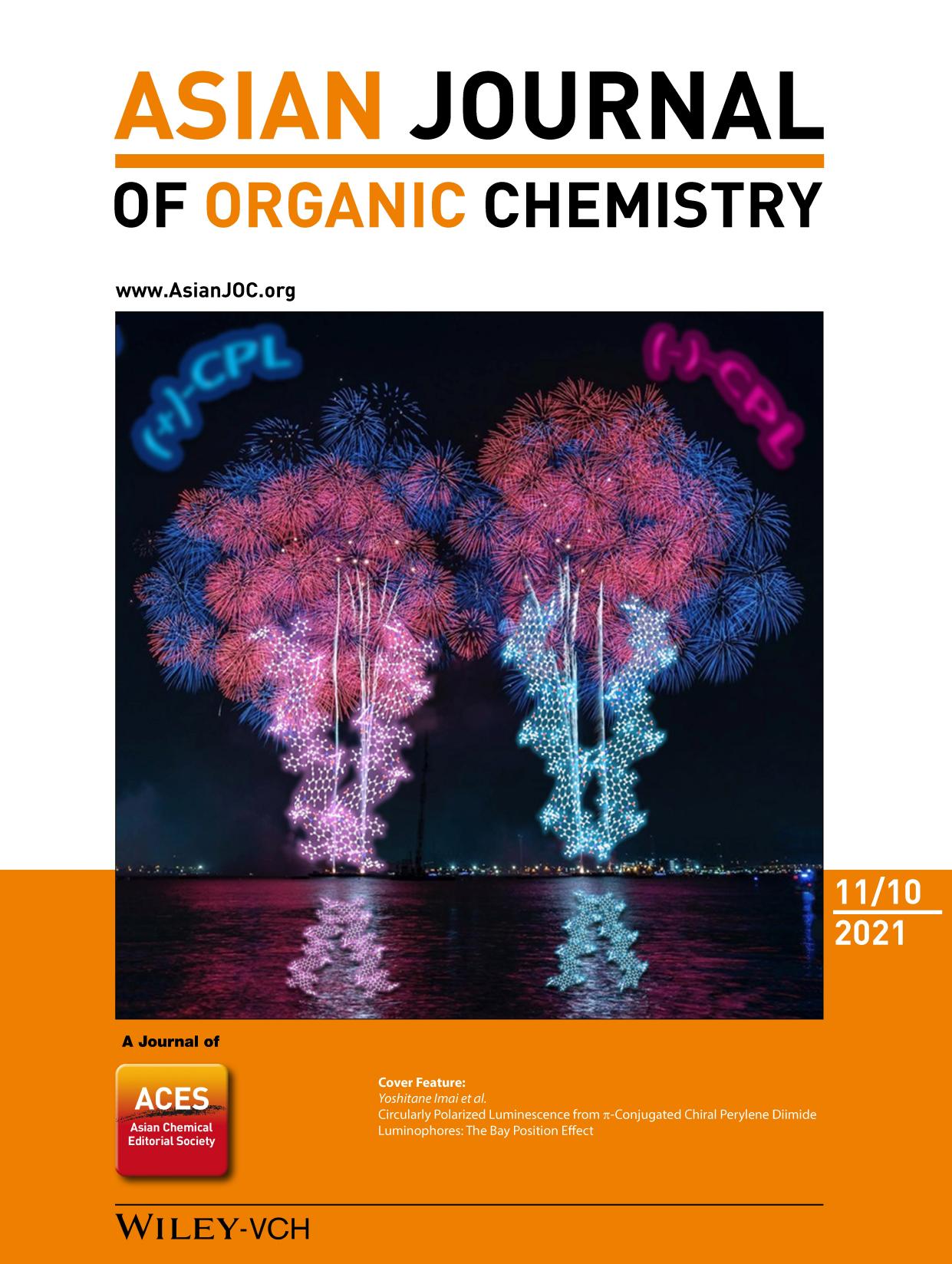 Cover Feature: Circularly Polarized Luminescence from ÏâConjugated Chiral Perylene Diimide Luminophores: The Bay Position Effect (Asian J. Org. Chem. 112021) by Unknown
