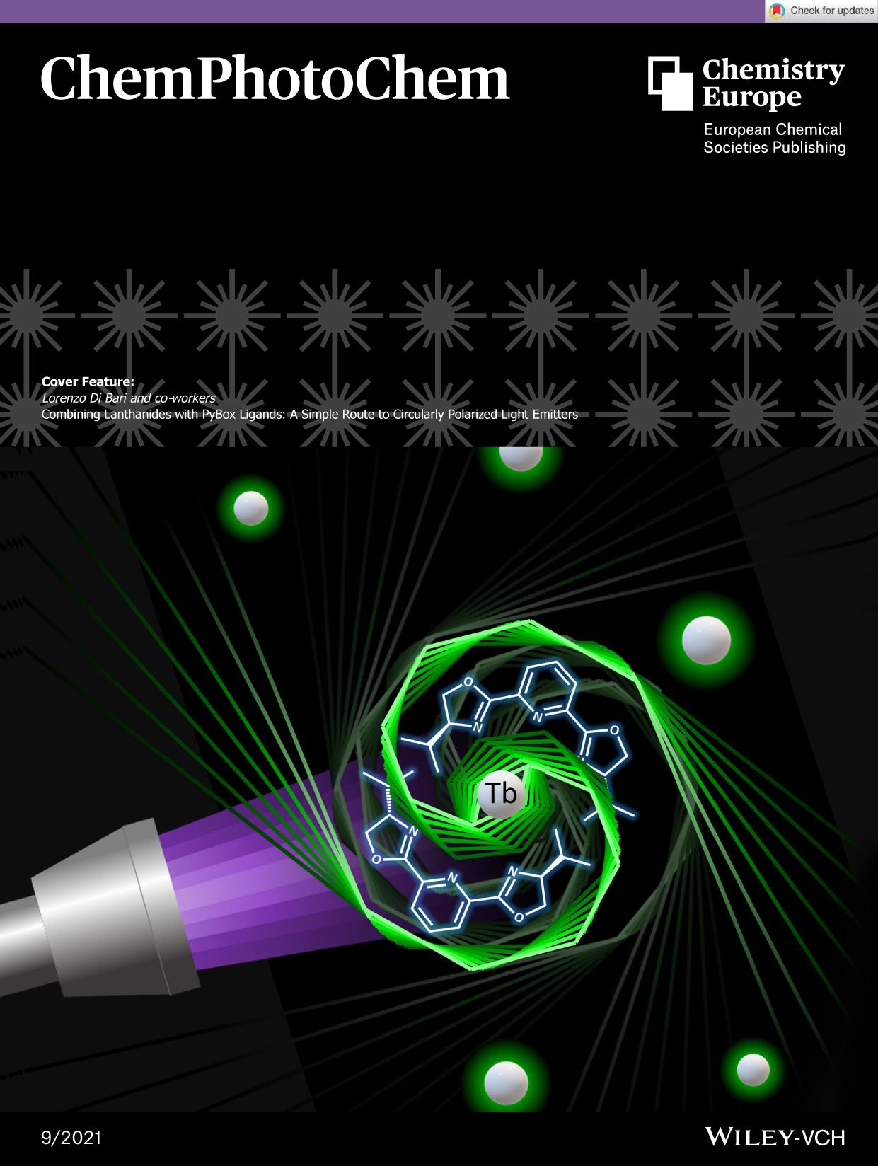 Cover Feature: Combining Lanthanides with PyBox Ligands: A Simple Route to Circularly Polarized Light Emitters (ChemPhotoChem 92021) by Unknown