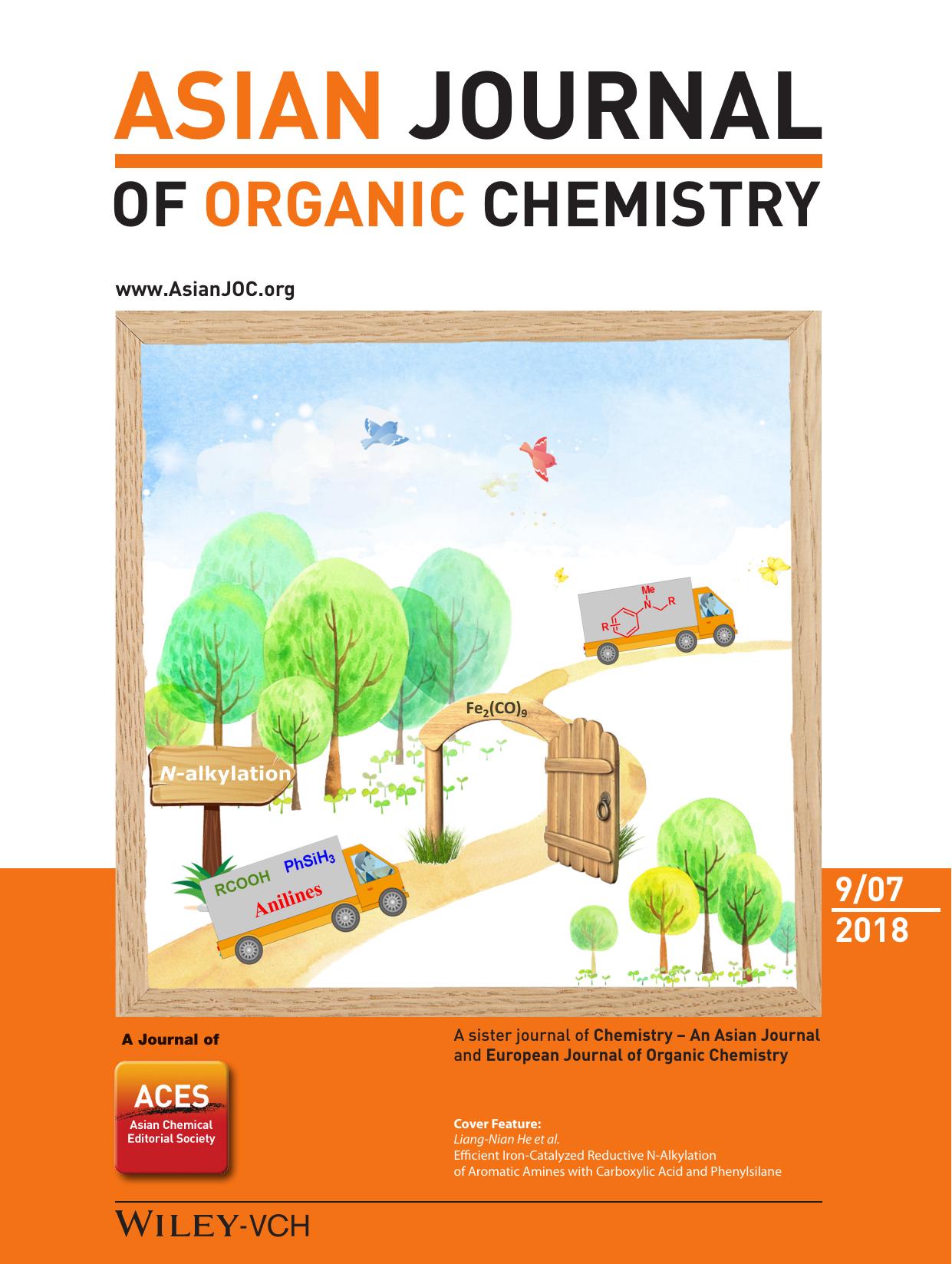 Cover Feature: Efficient IronâCatalyzed Reductive NâAlkylation of Aromatic Amines with Carboxylic Acid and Phenylsilane (Asian J. Org. Chem. 92018) by Unknown