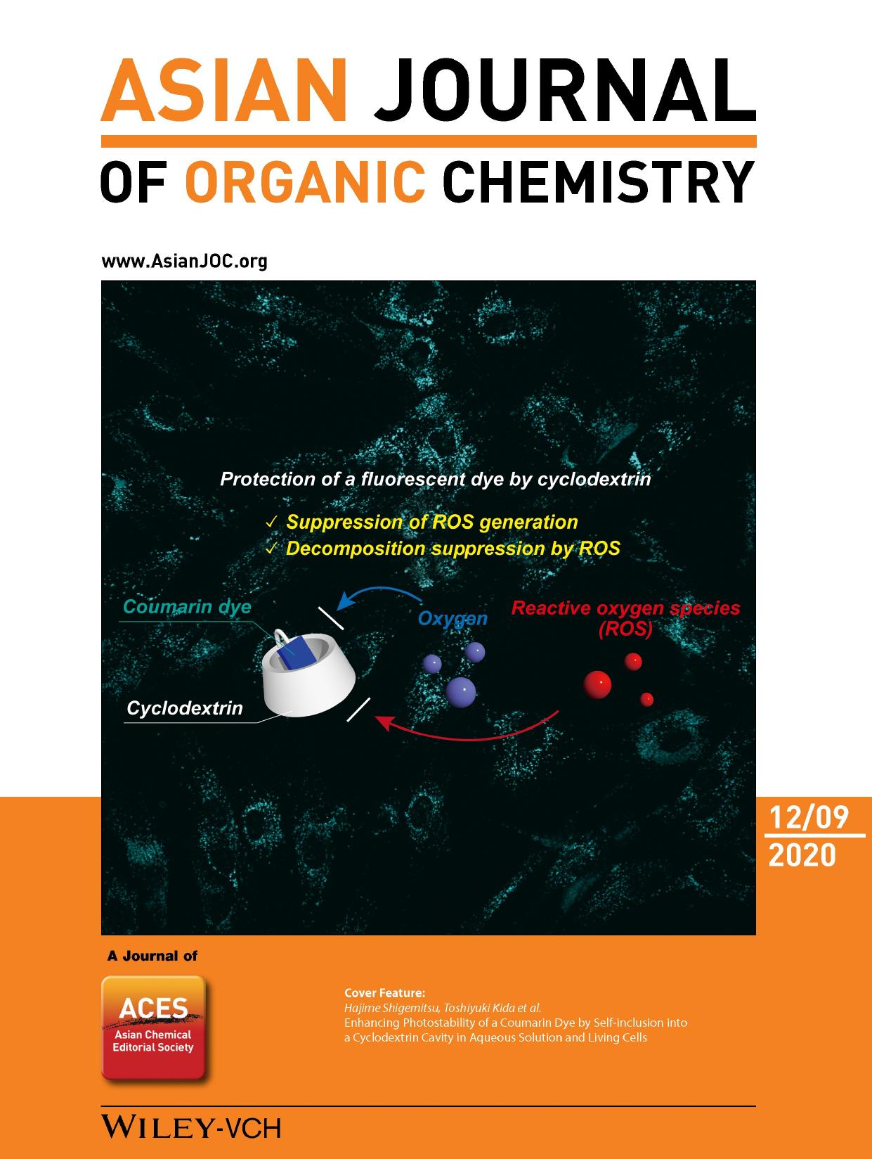Cover Feature: Enhancing Photostability of a Coumarin Dye by Selfâinclusion into a Cyclodextrin Cavity in Aqueous Solution and Living Cells (Asian J. Org. Chem. 122020) by Unknown