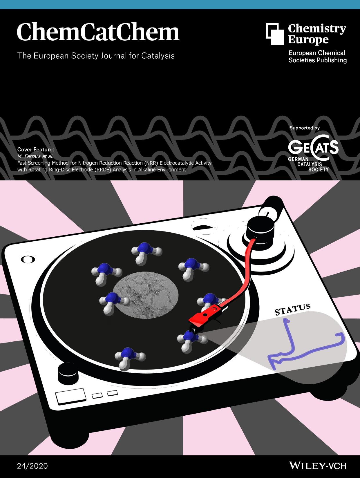 Cover Feature: Fast Screening Method for Nitrogen Reduction Reaction (NRR) Electrocatalytic Activity with Rotating RingâDisc Electrode (RRDE) Analysis in Alkaline Environment (ChemCatChem 242020) by Unknown