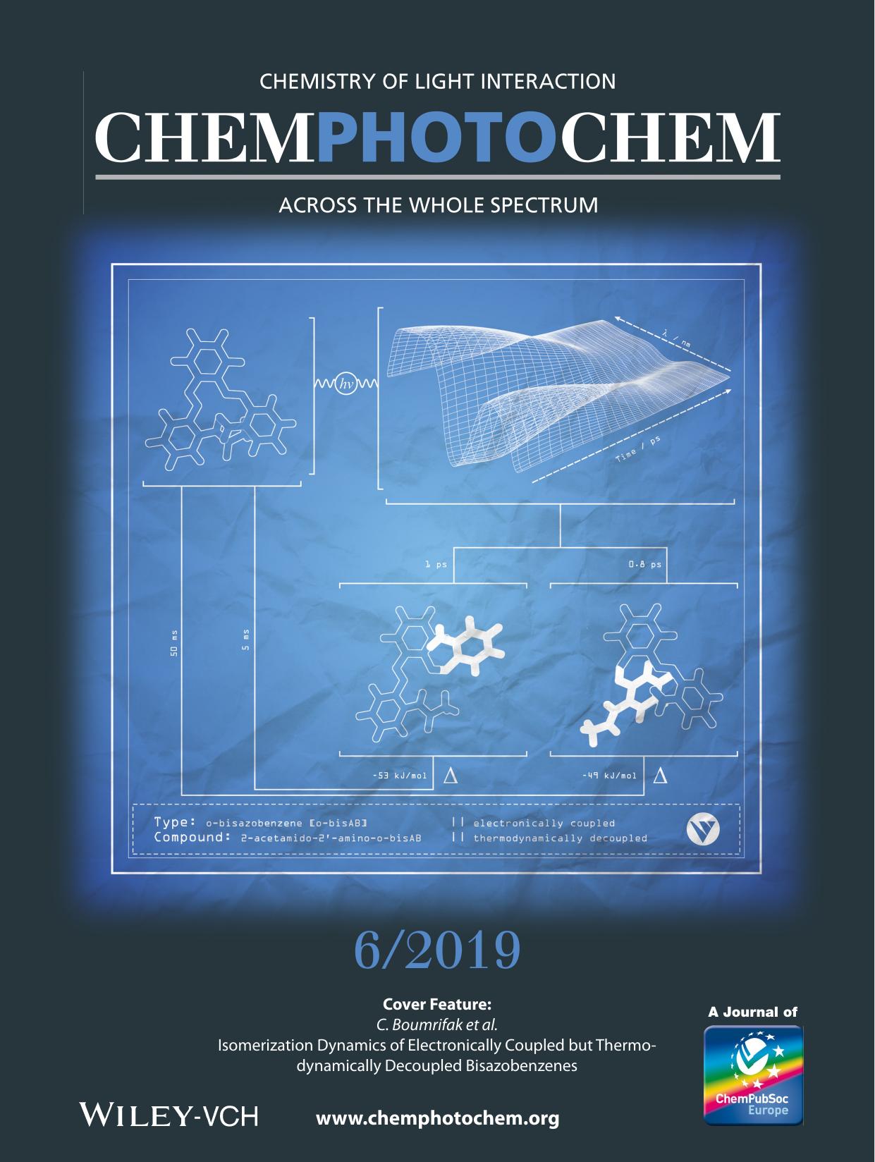 Cover Feature: Isomerization Dynamics of Electronically Coupled but Thermodynamically Decoupled Bisazobenzenes (ChemPhotoChem 62019) by Unknown