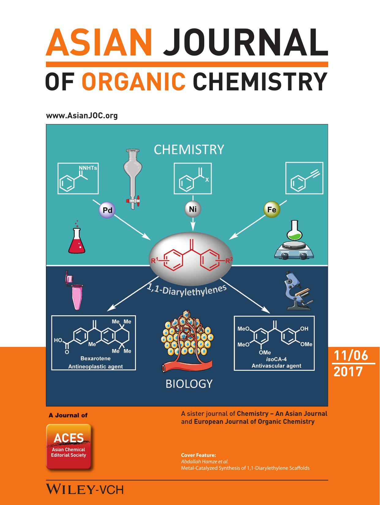 Cover Feature: MetalâCatalyzed Synthesis of 1,1âDiarylethylene Scaffolds (Asian J. Org. Chem. 112017) by Unknown