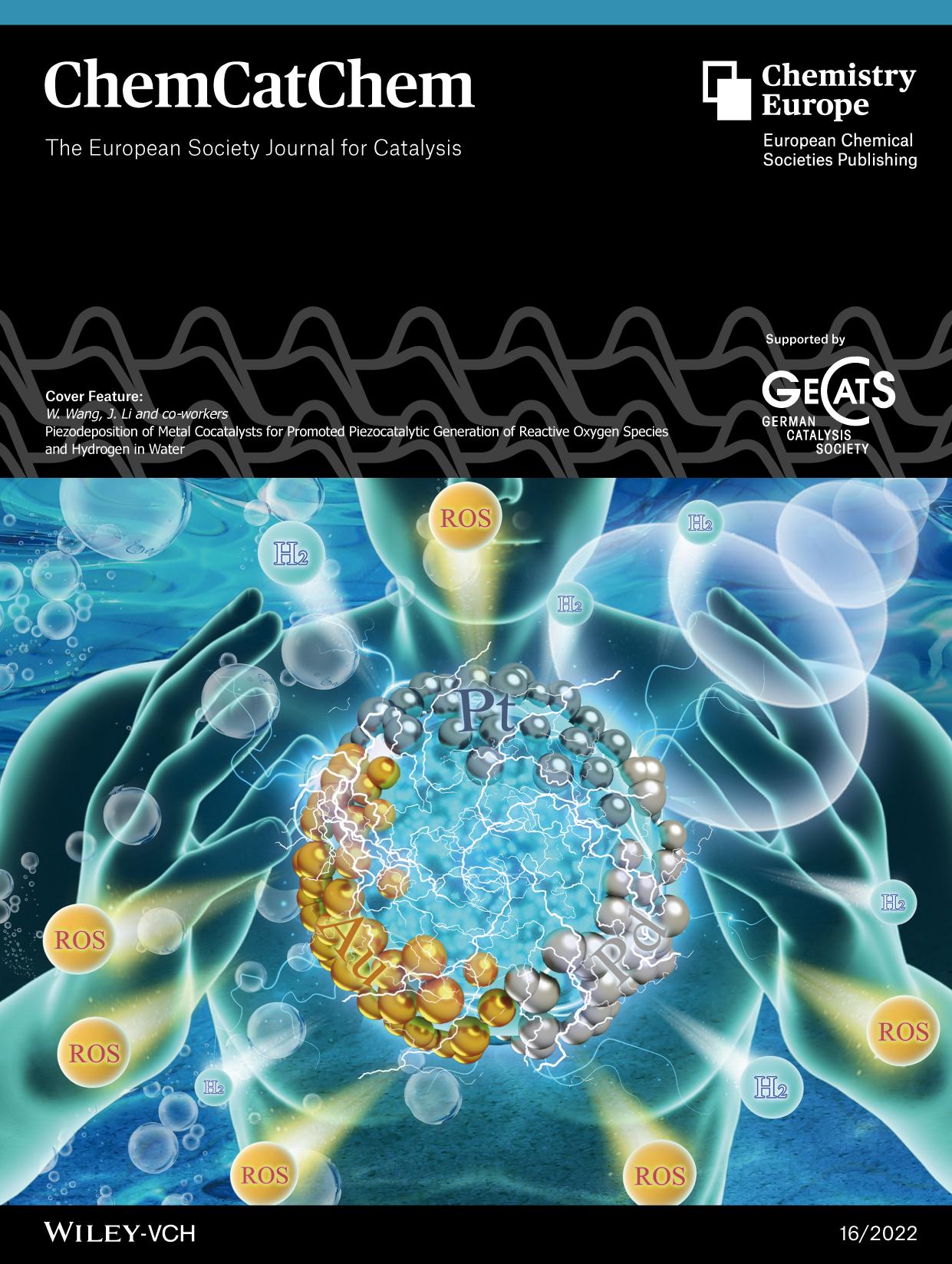 Cover Feature: Piezodeposition of Metal Cocatalysts for Promoted Piezocatalytic Generation of Reactive Oxygen Species and Hydrogen in Water (ChemCatChem 162022) by Unknown