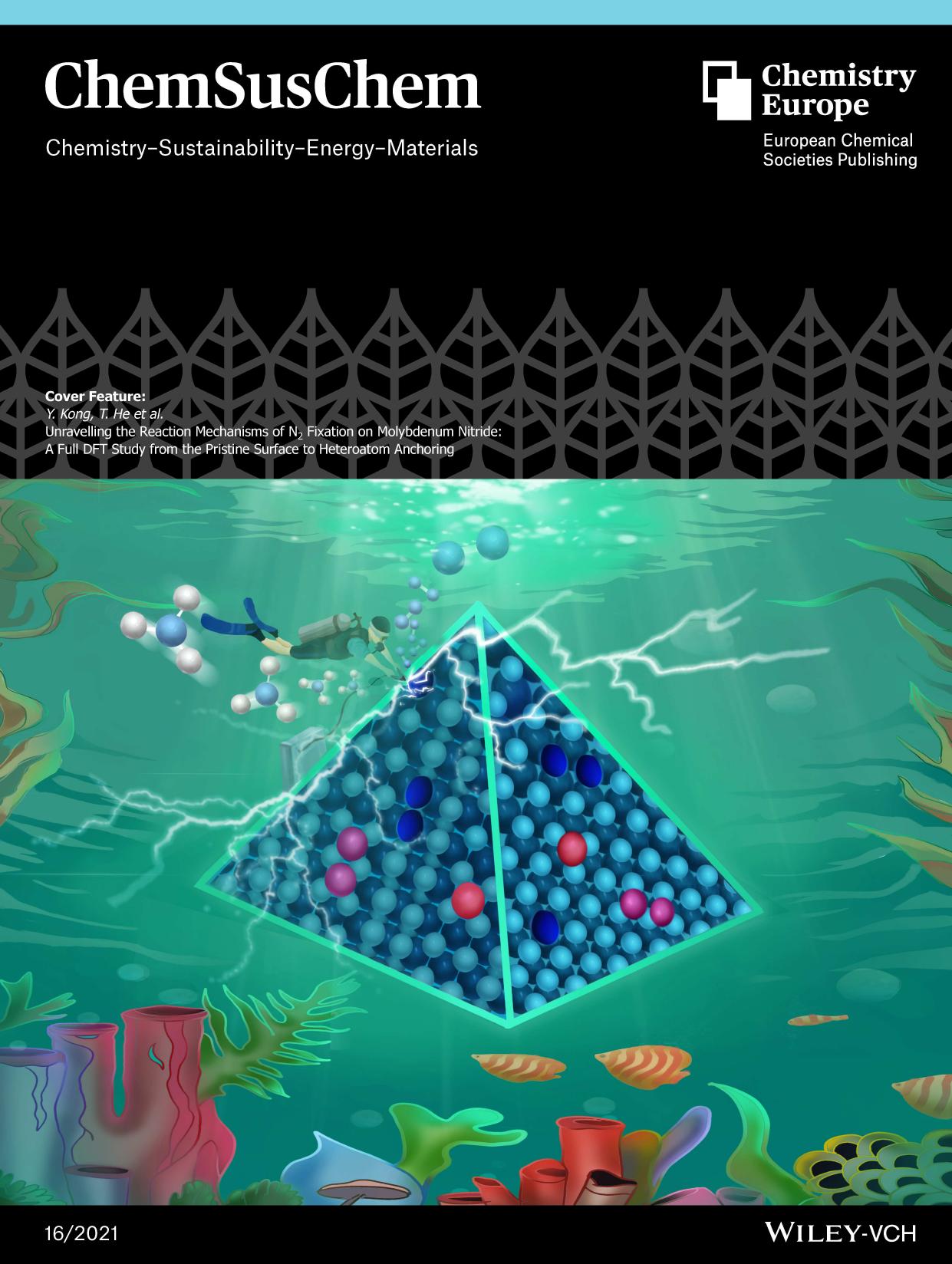 Cover Feature: Unravelling the Reaction Mechanisms of N2 Fixation on Molybdenum Nitride: A Full DFT Study from the Pristine Surface to Heteroatom Anchoring (ChemSusChem 162021) by Unknown