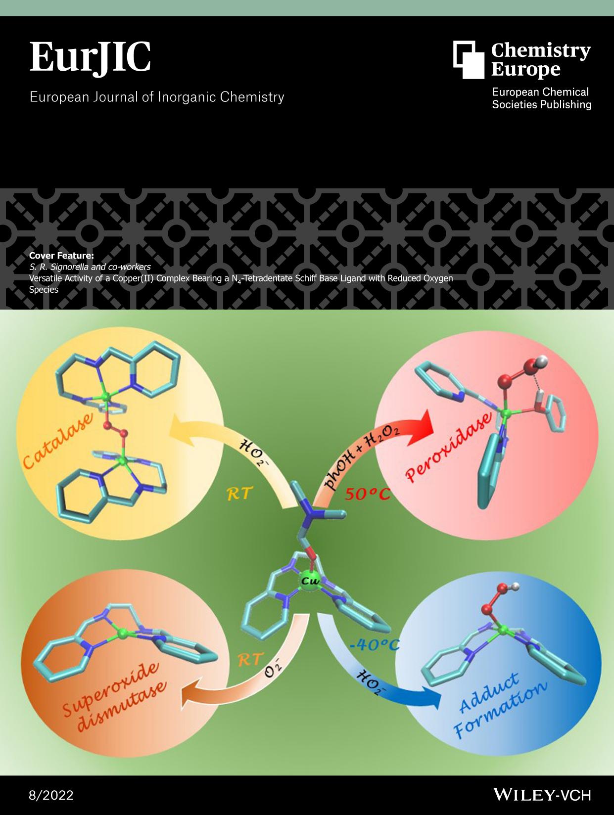 Cover Feature: Versatile Activity of a Copper(II) Complex Bearing a N4âTetradentate Schiff Base Ligand with Reduced Oxygen Species (Eur. J. Inorg. Chem. 82022) by Unknown