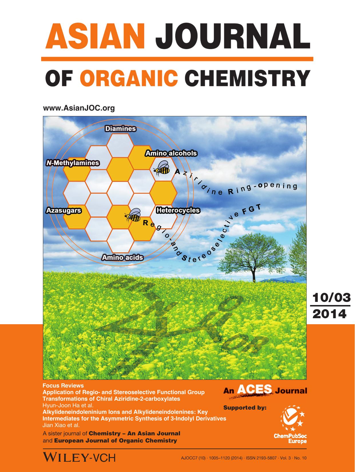 Cover Picture: Application of Regio and Stereoselective Functional Group Transformations of Chiral Aziridine2carboxylates (Asian J. Org. Chem. 102014) by Unknown