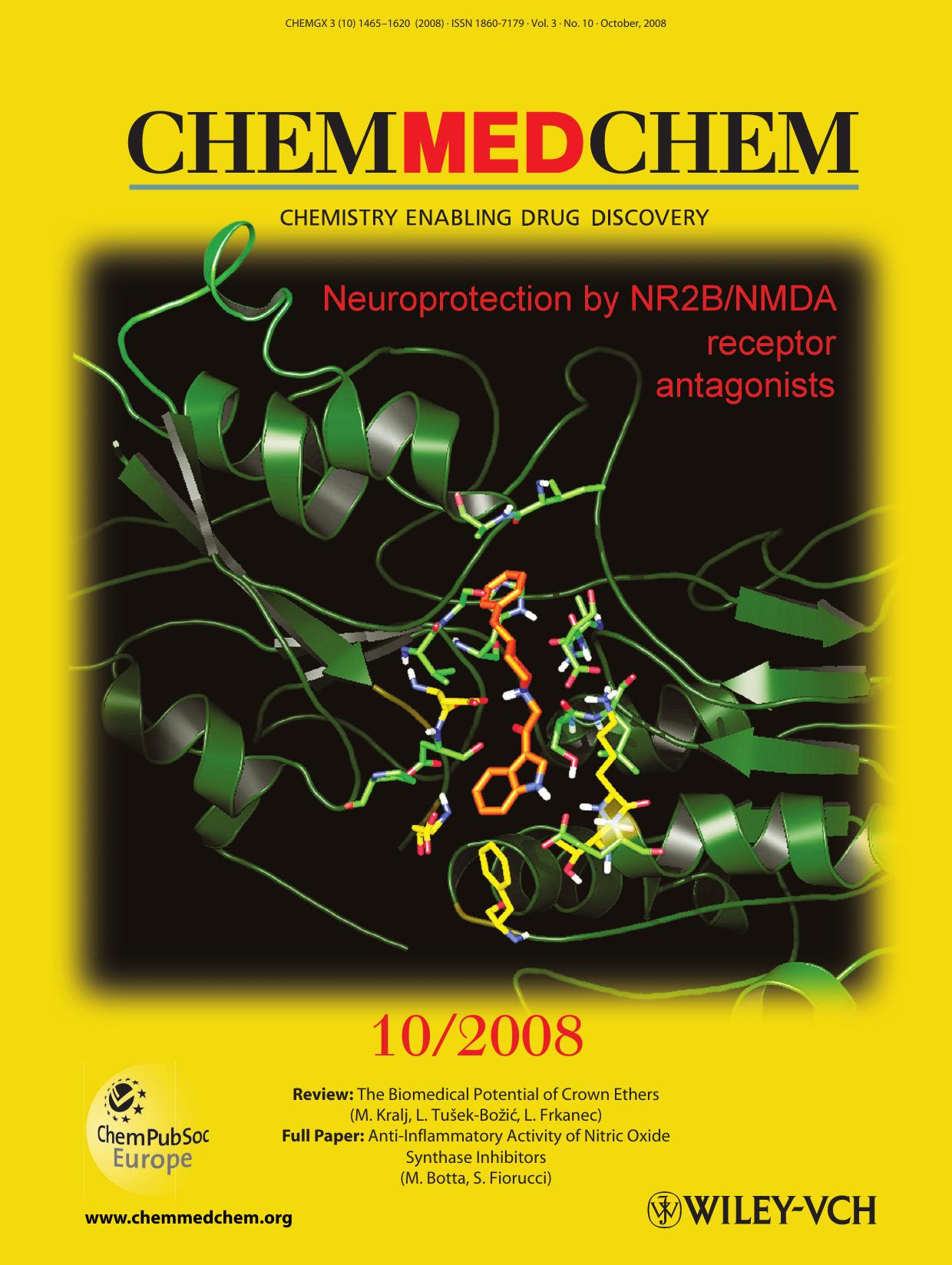 Cover Picture: Computational Studies to Discover a New NR2BNMDA Receptor Antagonist and Evaluation of Pharmacological Profile (ChemMedChem 102008) by Unknown