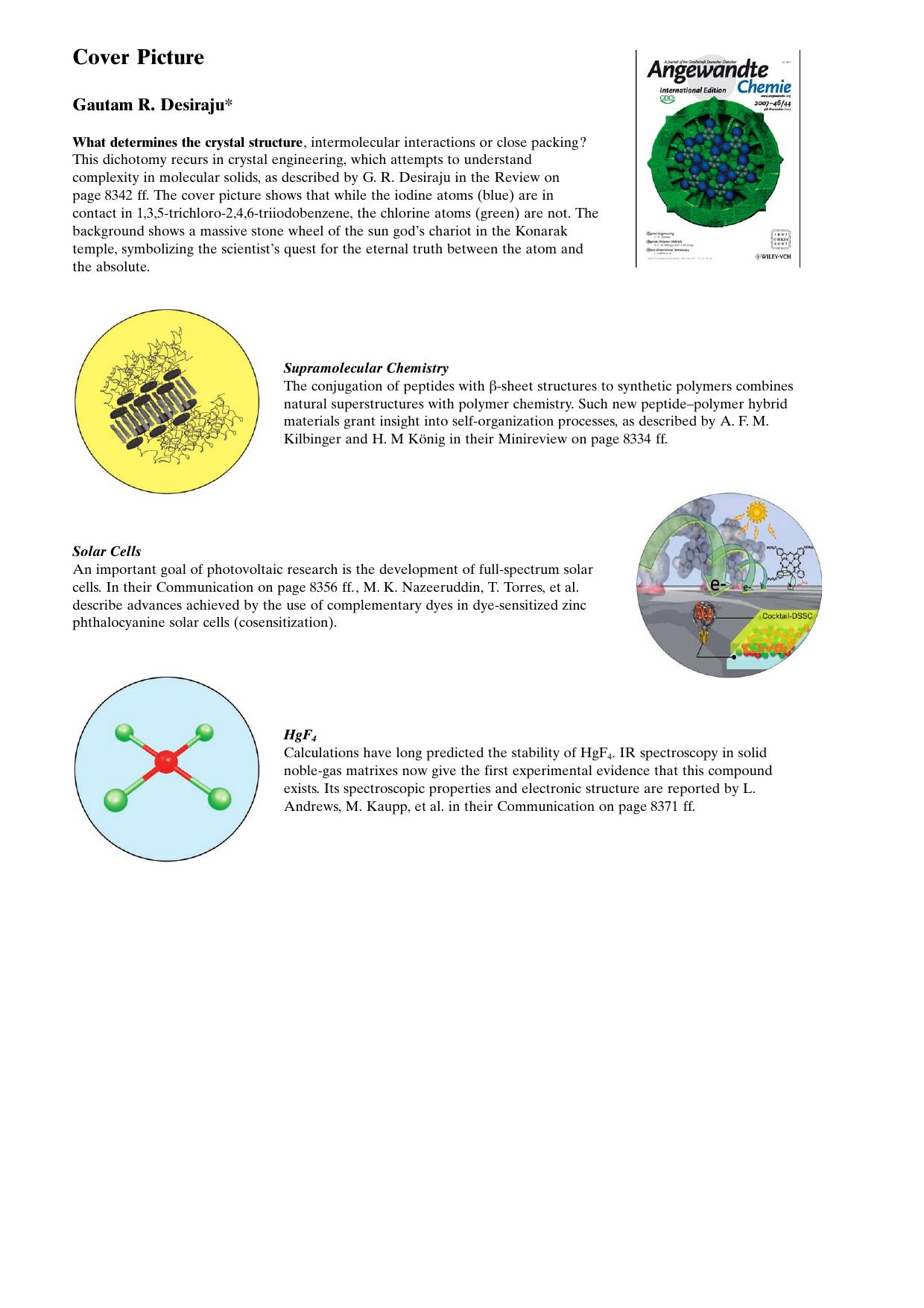 Cover Picture: Crystal Engineering: A Holistic View (Angew. Chem. Int. Ed. 442007) by Unknown