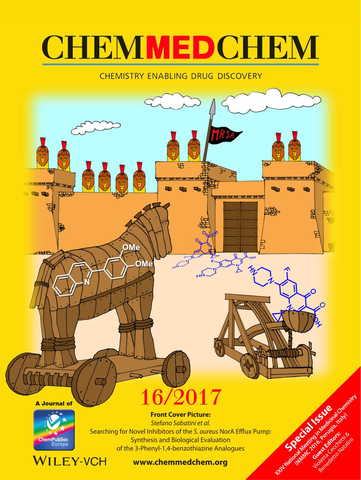 Cover Picture: Searching for Novel Inhibitors of the S.âaureus NorA Efflux Pump: Synthesis and Biological Evaluation of the 3âPhenylâ1,4âbenzothiazine Analogues (ChemMedChem 162017) by Unknown