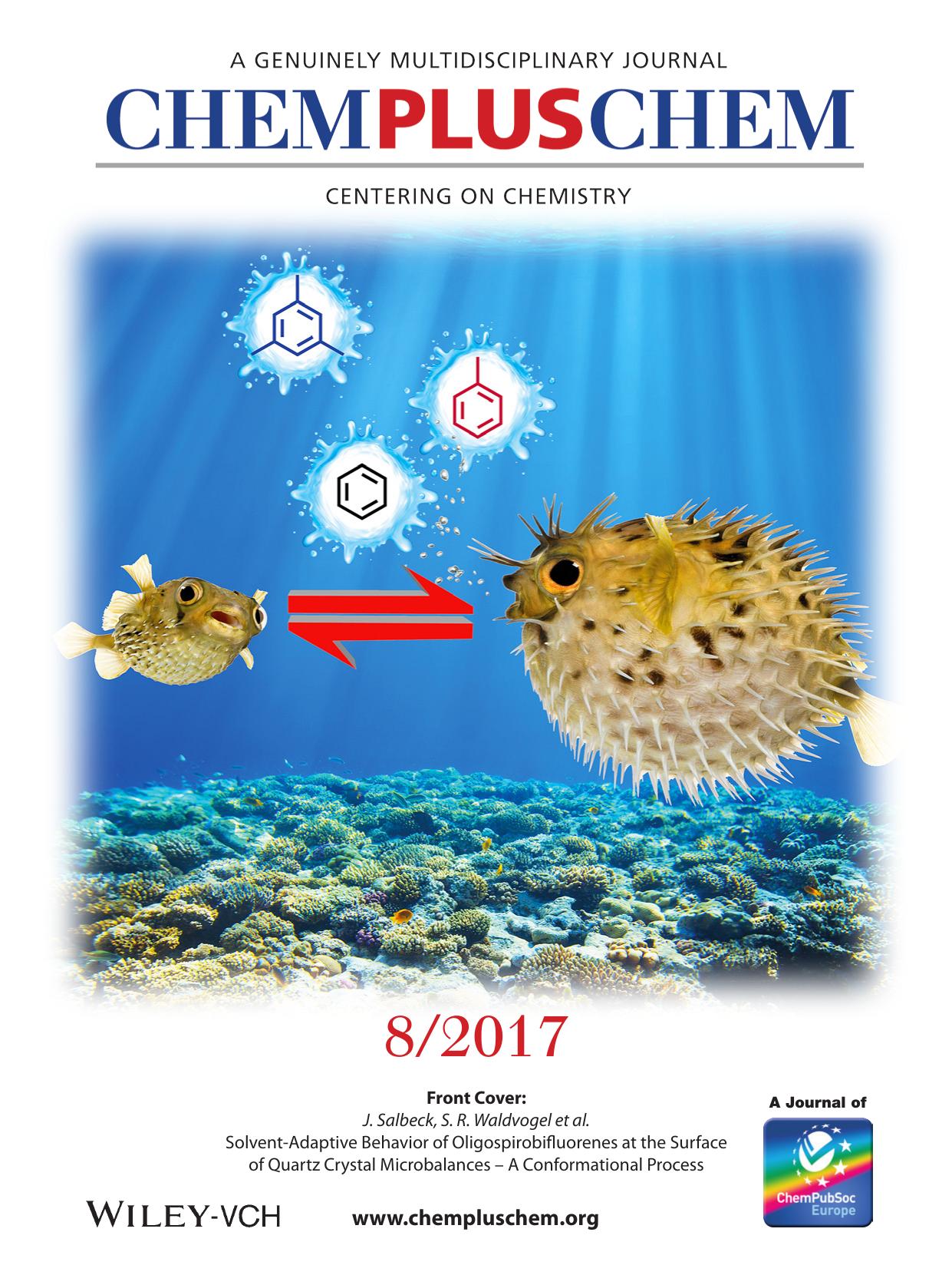 Cover Picture: SolventâAdaptive Behavior of Oligospirobifluorenes at the Surface of Quartz Crystal MicrobalancesâA Conformational Process (ChemPlusChem 82017) by Unknown