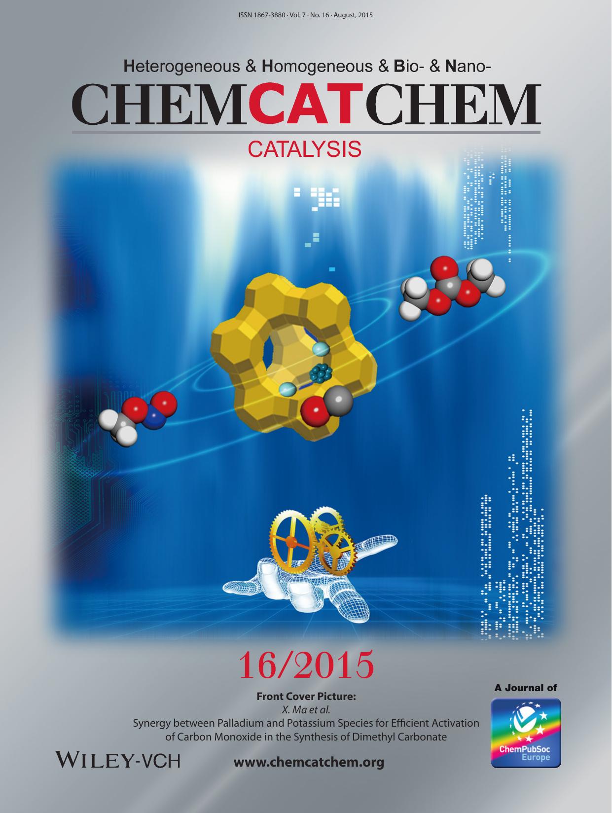 Cover Picture: Synergy between Palladium and Potassium Species for Efficient Activation of Carbon Monoxide in the Synthesis of Dimethyl Carbonate (ChemCatChem 162015) by Unknown