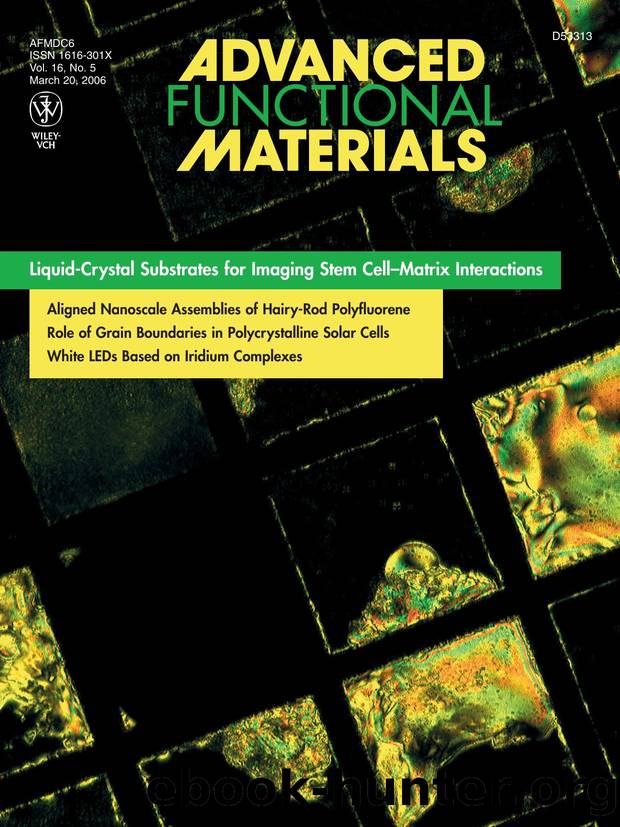Cover Picture: Thermotropic Liquid Crystals as Substrates for Imaging the Reorganization of Matrigel by Human Embryonic Stem Cells (Adv. Funct. Mater. 52006) by Unknown