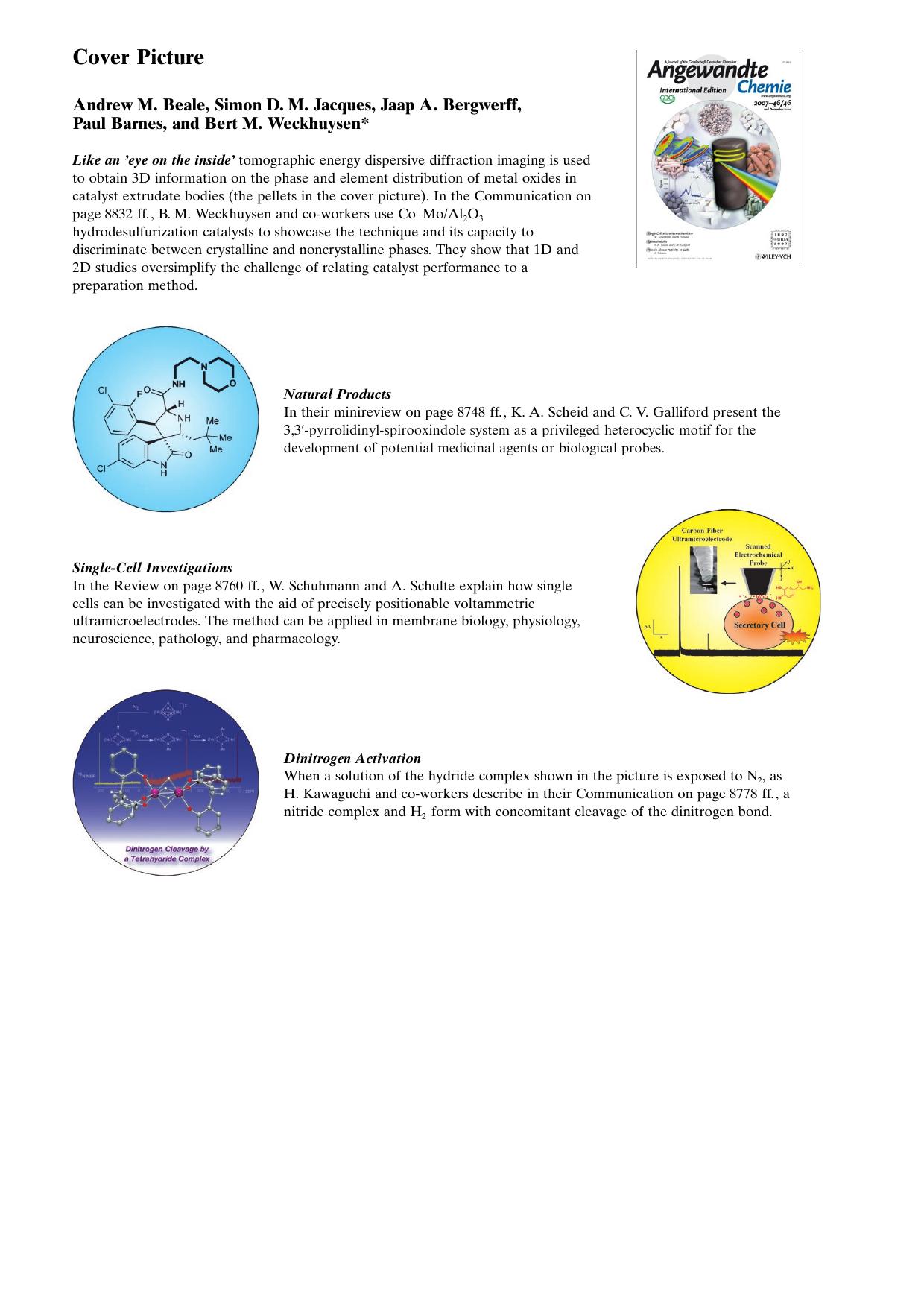 Cover Picture: Tomographic Energy Dispersive Diffraction Imaging as a Tool To Profile in Three Dimensions the Distribution and Composition of Metal Oxide Species in Catalyst Bodies by Unknown