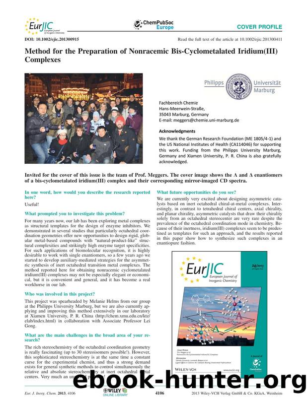 Cover Profile: Eur. J. Inorg. Chem. 242013 by Unknown