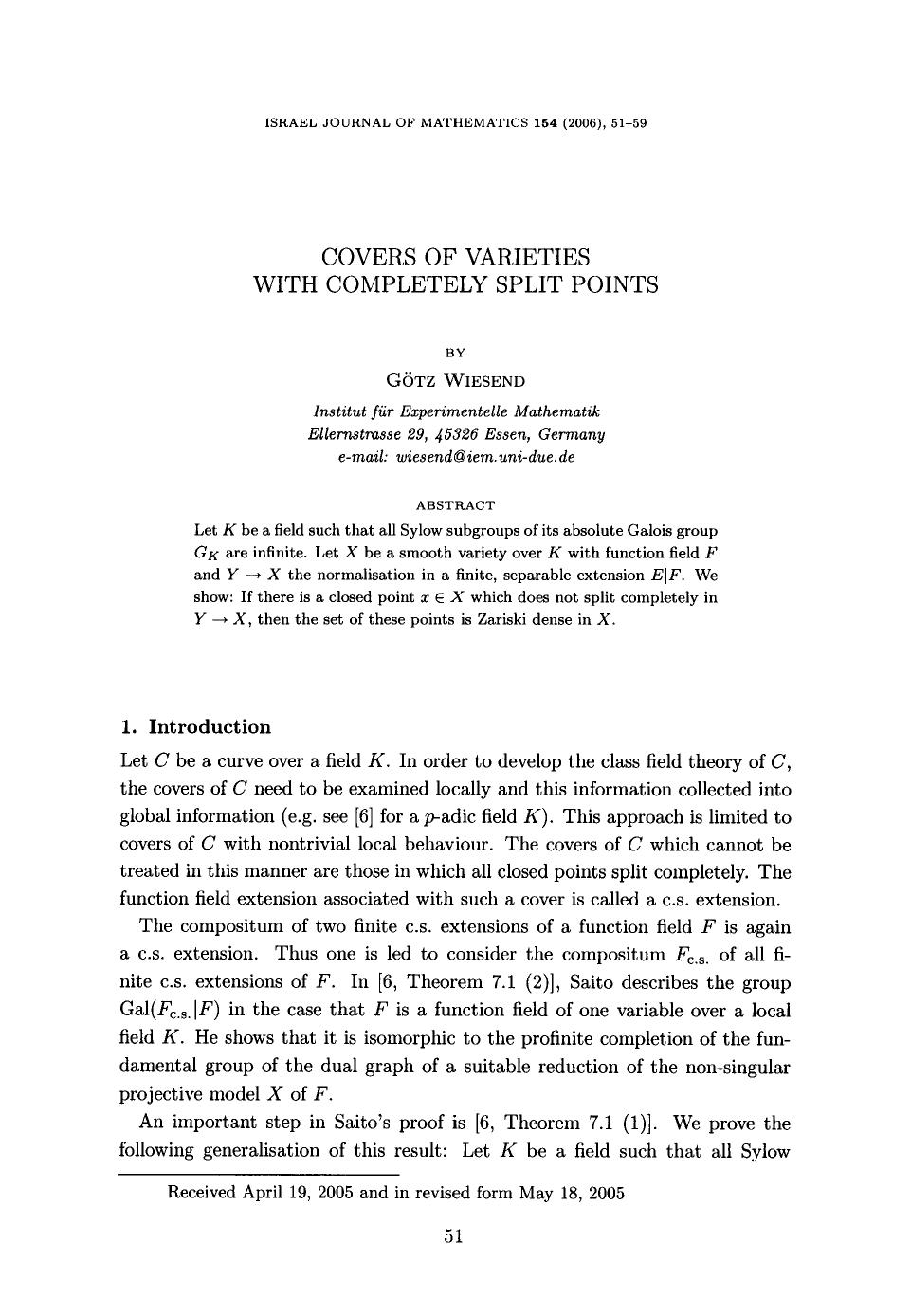 Covers of varieties with completely split points by Unknown