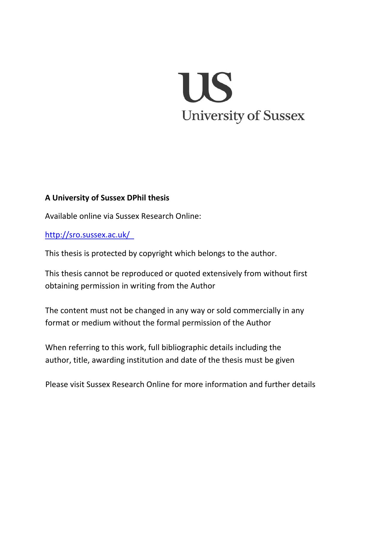 Coversheet for Thesis in Sussex Research Online by Chris Keene