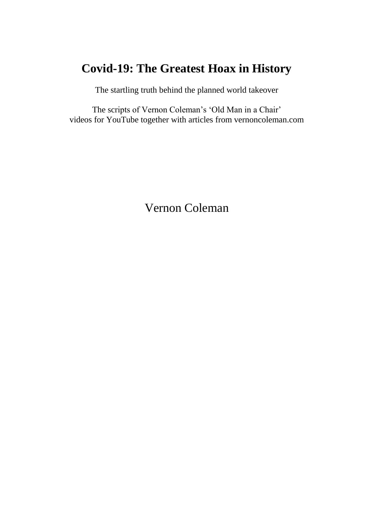 Covid-19 The Greatest Hoax in History by vernon coleman