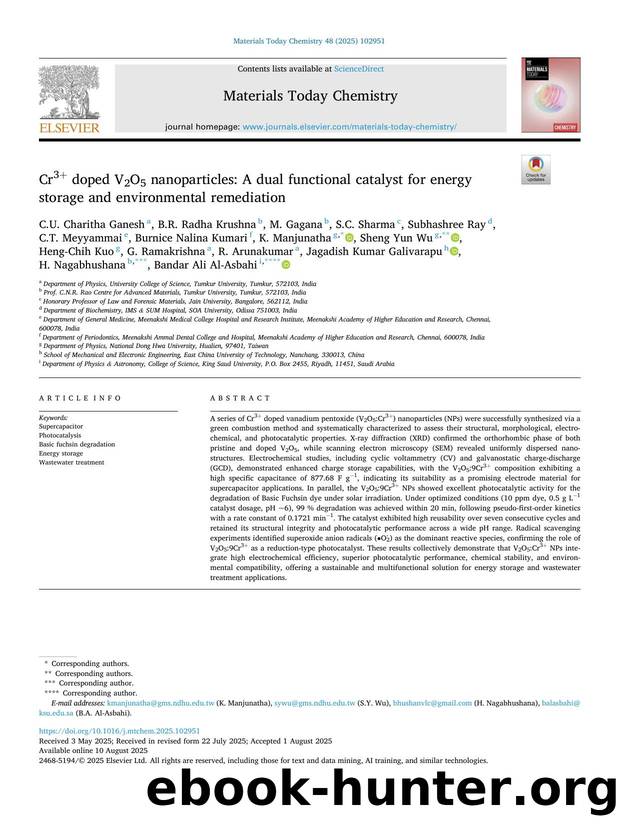Cr3+ doped V2O5 nanoparticles: A dual functional catalyst for energy storage and environmental remediation by C.U. Charitha Ganesh