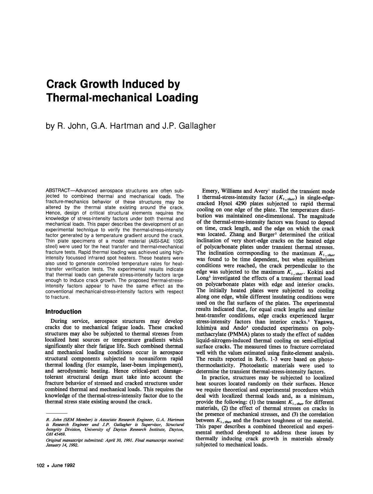 Crack growth induced by thermal-mechanical loading by Unknown