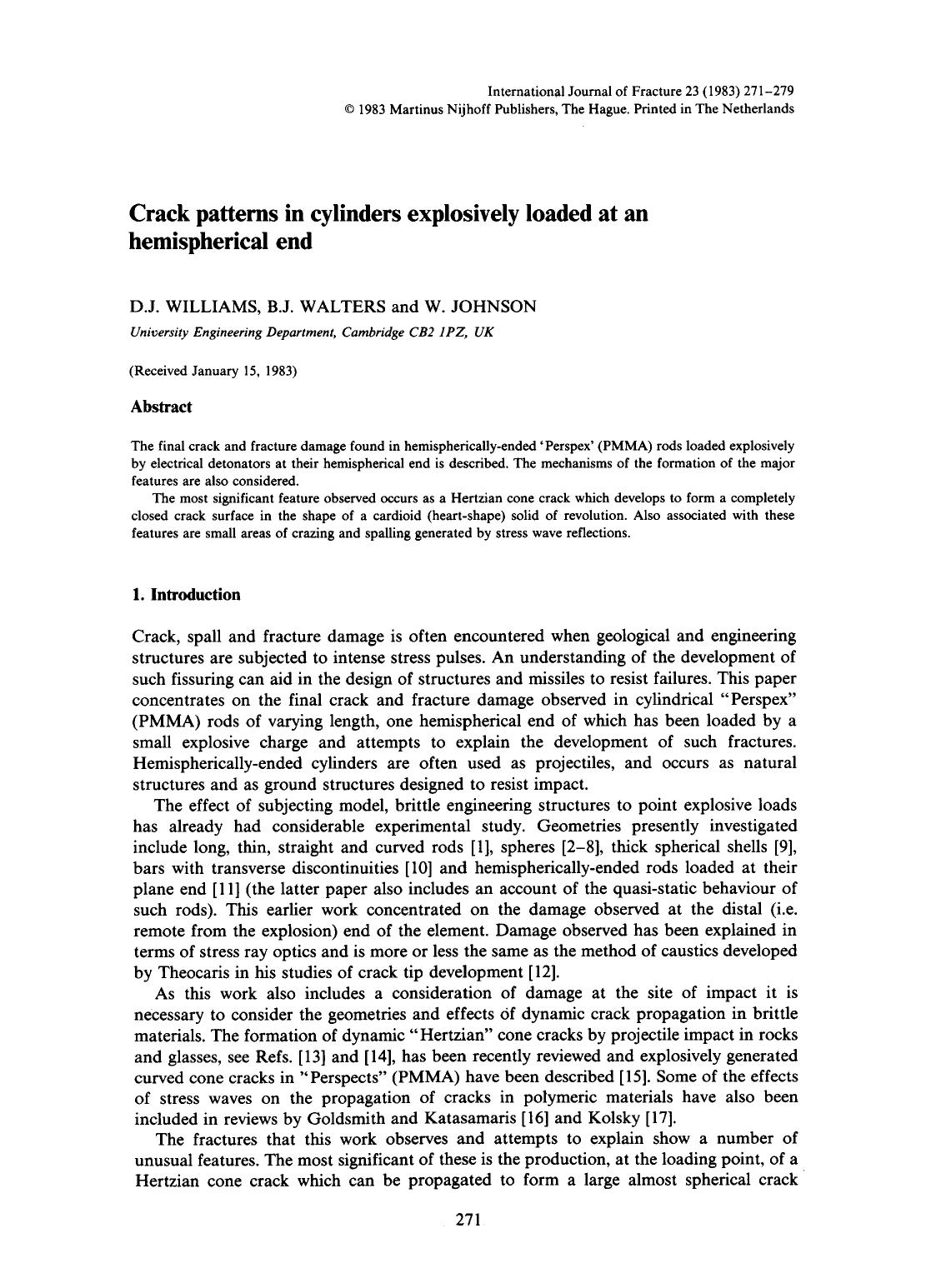 Crack patterns in cylinders explosively loaded at an hemispherical end by Unknown
