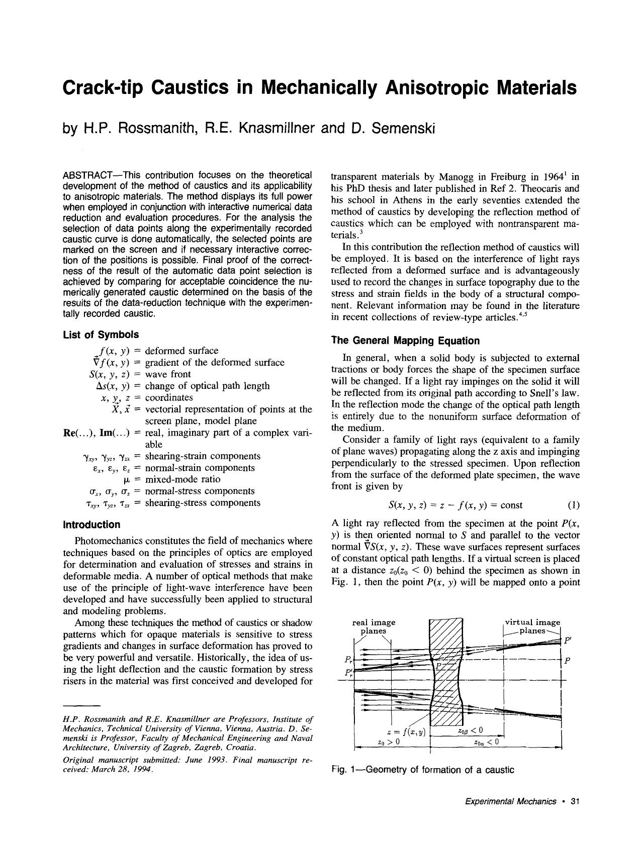 Crack-tip caustics in mechanically anisotropic materials by Unknown