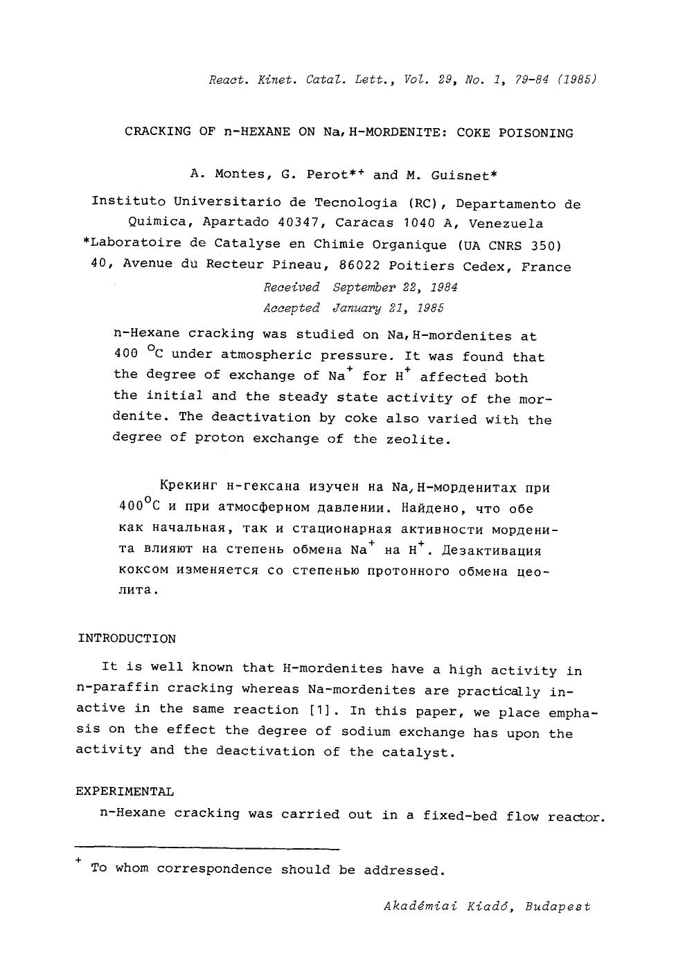 Cracking of n-hexane on Na, H-mordenite: Coke poisoning by Unknown