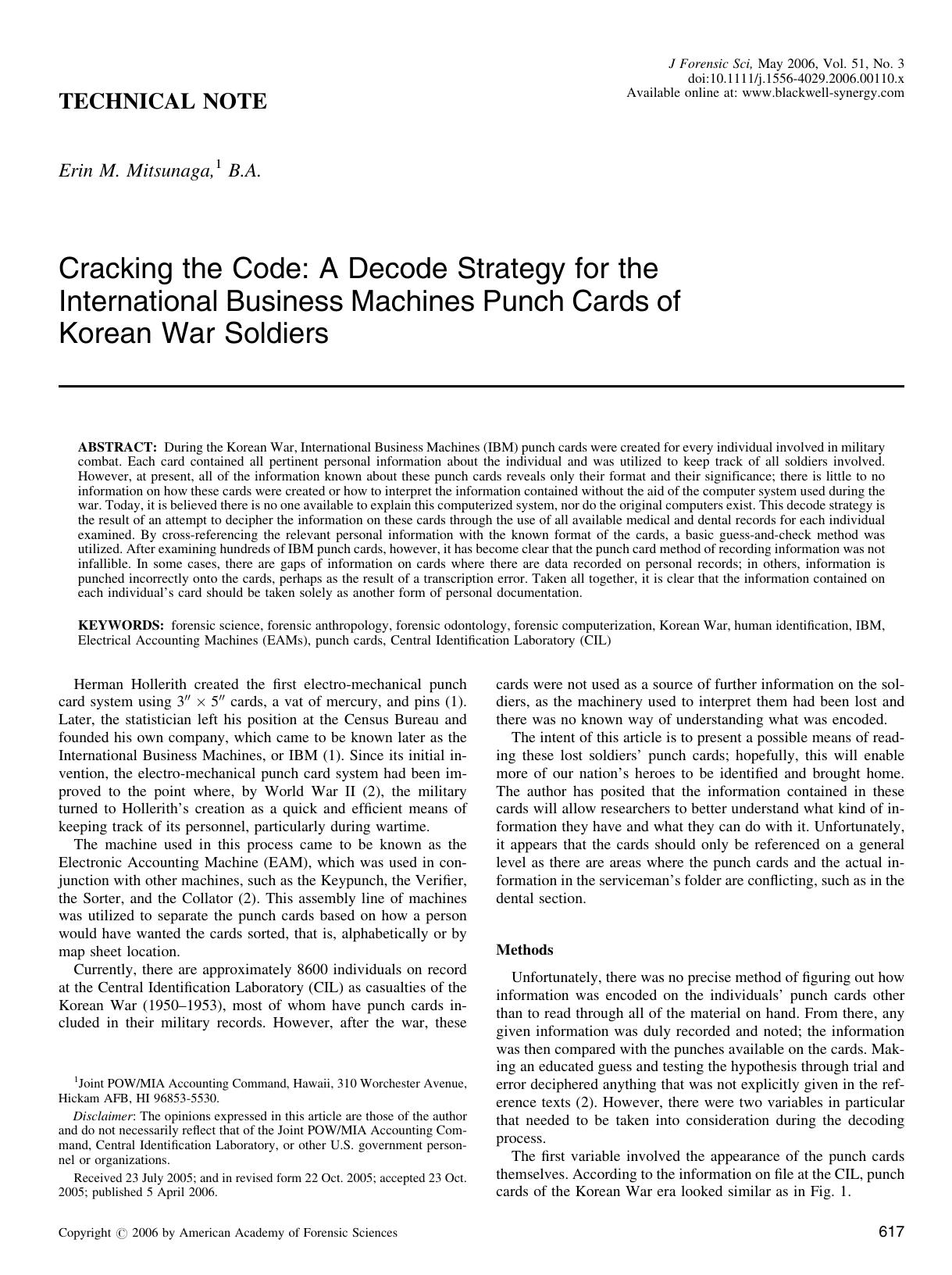 Cracking the Code: A Decode Strategy for the International Business Machines Punch Cards of Korean War Soldiers by Unknown