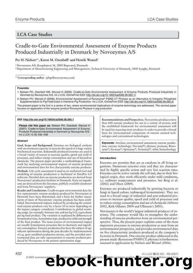 Cradle-to-gate environmental assessment of enzyme products produced industrially in denmark by novozymes AS by Unknown