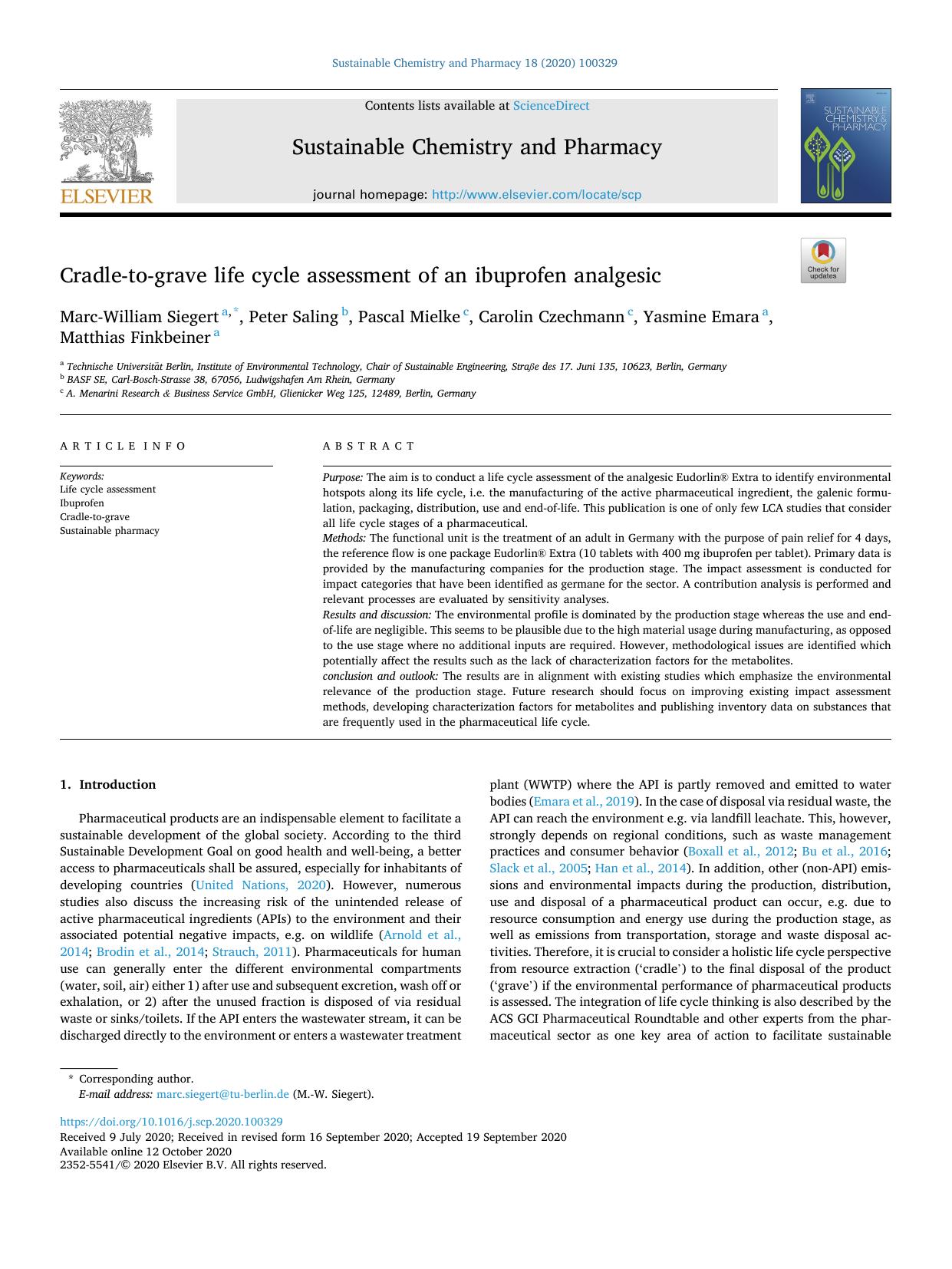 Cradle-to-grave life cycle assessment of an ibuprofen analgesic by unknow