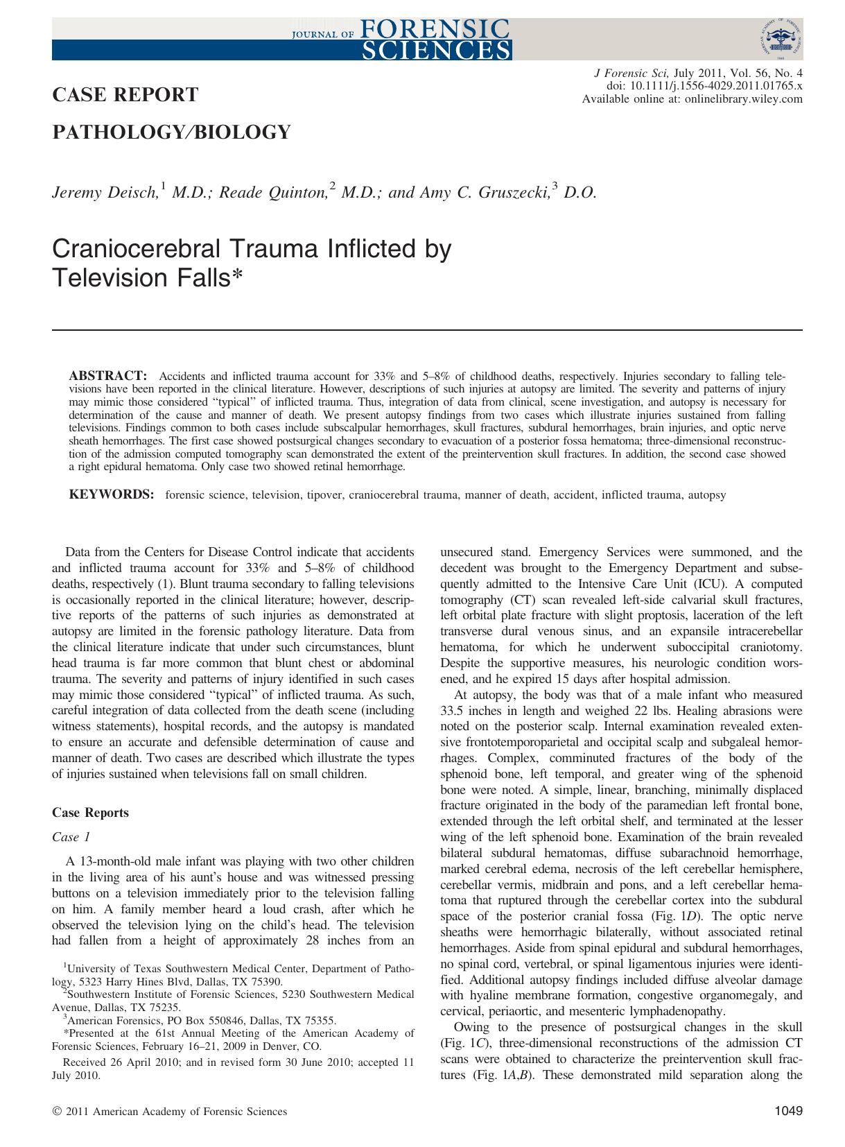 Craniocerebral Trauma Inflicted by Television Falls by Unknown