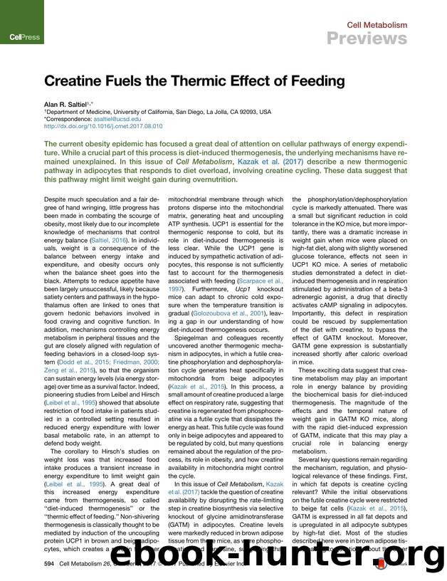 Creatine Fuels the Thermic Effect of Feeding by Alan R. Saltiel