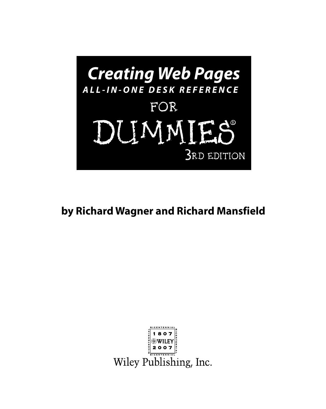 Creating Web Pages All-in-One Desk Reference For Dummies by Richard Wagner Richard Mansfield